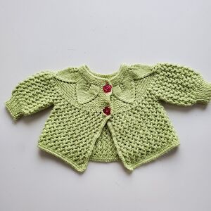 Green Soft Yarn Handknit Cardigan Sweater with Irridescent With Diamond Buttons